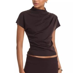 Line & Dot Elegant Chocolate Brown Short Sleeve Top